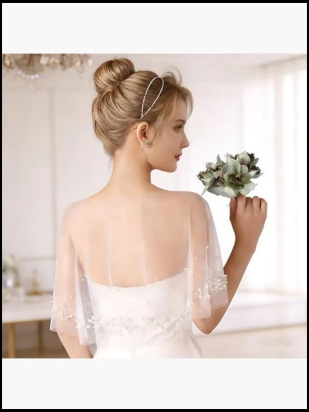 Bridal Pearl-Embellished Sheer Capelet - White